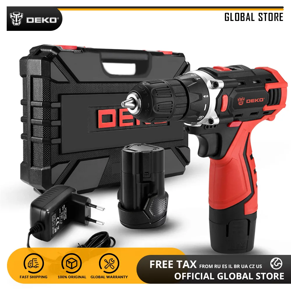 

DEKO New Banger 12V 3/8" Cordless Drill Electric Screwdriver Mini Wireless Power Driver DC Lithium-Ion Battery 2 Speed