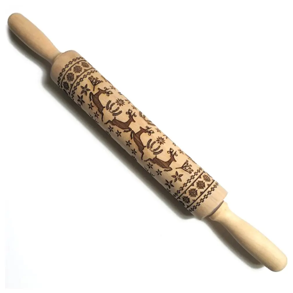 

Christmas Embossed Rolling Pin Decorative Wooden Rolling Pin With 3D Patterns Perfect For Fondant Pizza Cakes