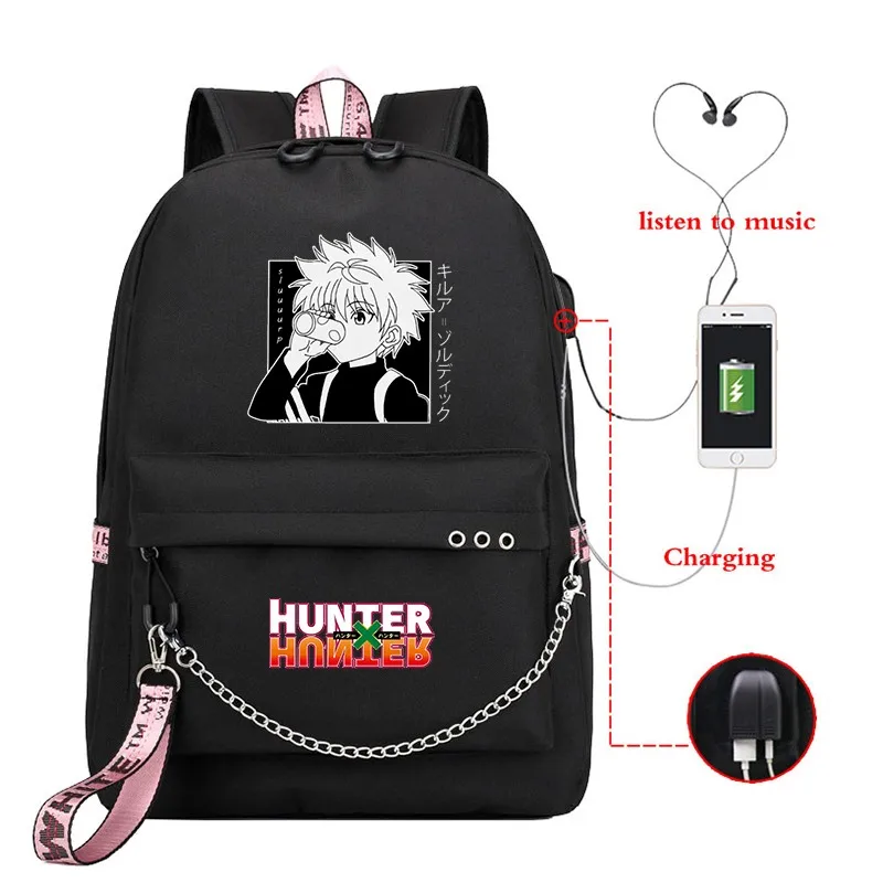 Рюкзак для девочек с USB-зарядкой школьные ранцы в стиле аниме Hunter X большой