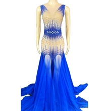 

Sparkling Rhinestones Women Dresses Sleeveless Sknny Elastic Dresses Evening Party Outfit Personality Performance Costume Ladies