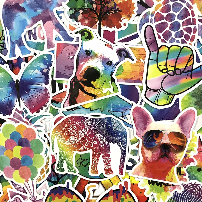 50Pcs Rainbow Graffiti Cartoon Stickers for Skateboard Laptop Car Styling Luggage Waterproof Stickers For Gift