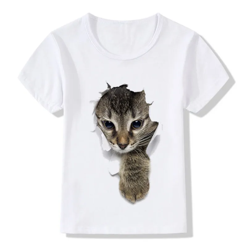 Cat Print T-shirt Boy Girl Summer Tops Children Short Sleeve T shirt Children Clothing CT-1907 - Цвет: Синий