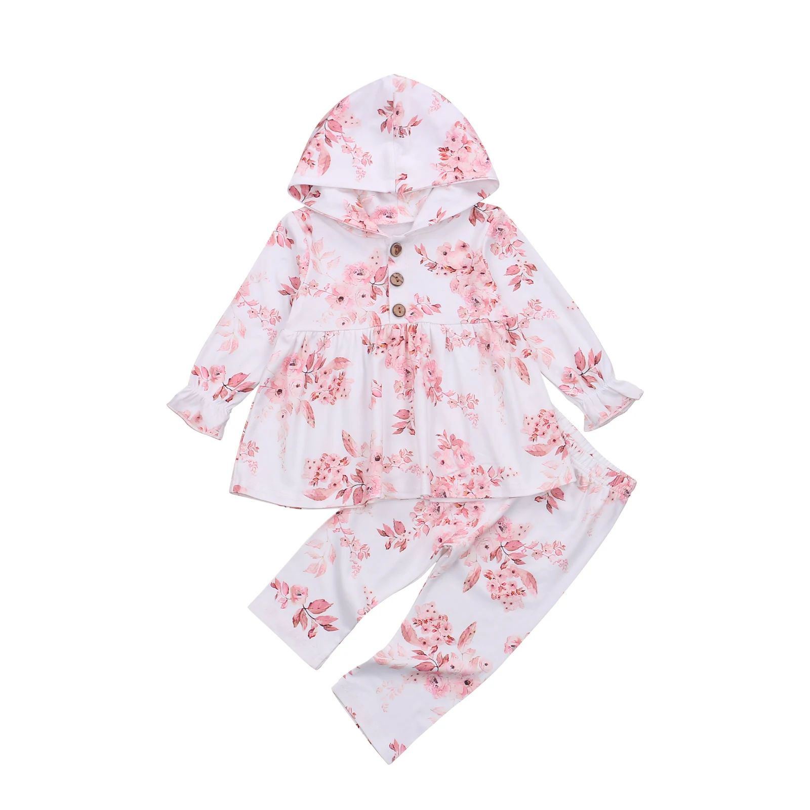 

OPPERIAYA Baby Girls Long-sleeve Tops Trousers Autumn casual Suit Sweet Flower Printed Hooded T-shirts and Elastic Pants