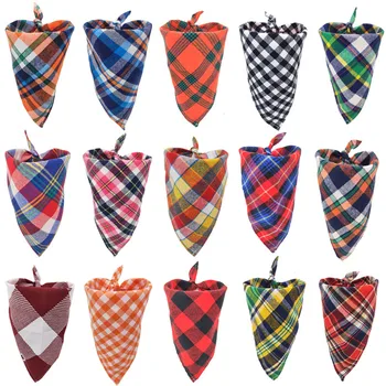

100PC/Lot 100%Cotton Plaid Pet Dog Bandanas For Large Dogs Scarves Bowties Collar Dog Grooming Accessories