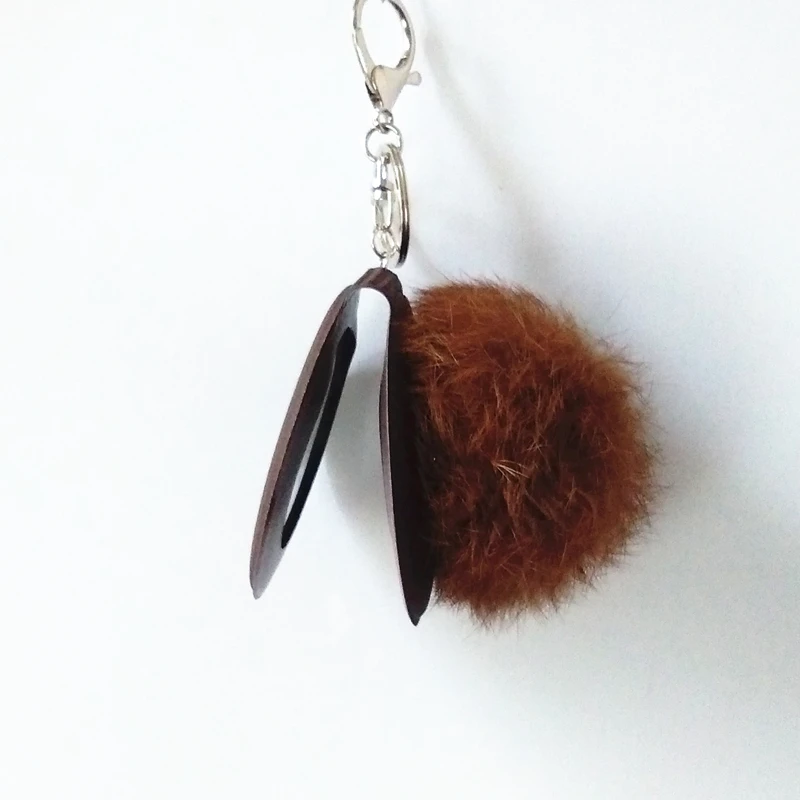 

New Mirror Pompon Key Chain Fluffy Fur Ball Key Ring Cute Pendant Bag Charming Car Key Holder Personality Gifts