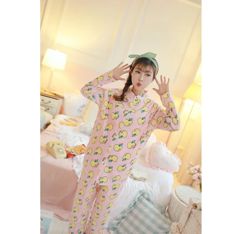 

Spring And Summer New Style Pregnant Women Pajamas Suit Knit Cotton Cardigan Fold-down Collar Printed Nursing Confinement Clothi