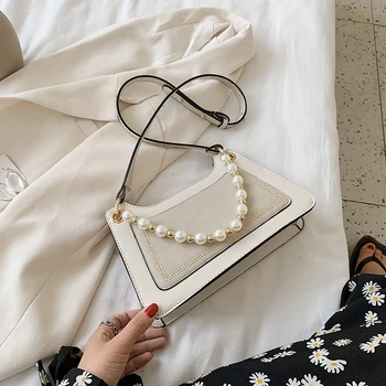 

Pearl Handle Totes Female Design Summer PU Leather Shoulder Bags For Women Stone Pattern Crossbody Bag Travel Handbag
