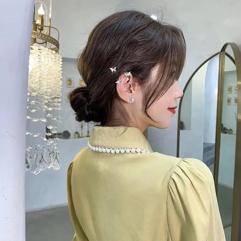 Zircon Butterfly Earrings Minimalist Fairy Shiny Exquisite Unique Ear Bone Clip No Piercings Earrings For Women Jewelry Supplies
