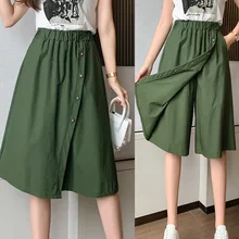 

Fashion Casual Loose Skirts 2022 Summer Korean Cotton Wide Leg Capris Women Short Pants High Elastic Waist Shorts Skirts Female