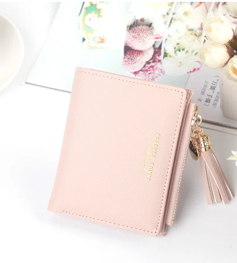 

Short wallet lady, fashionable vertical cross porket ,zipper Tassels wallet.