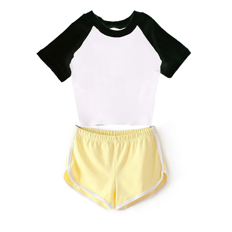 Light Yellow - White Женский комплект из двух предметов, летний спортивный костюм, короткие футболки и шорты, повседневный сексуальный спортивный комплект из 2 предметов, Женский Повседневный комплект в стиле Харадзюку - Цвет: Light Yellow - White