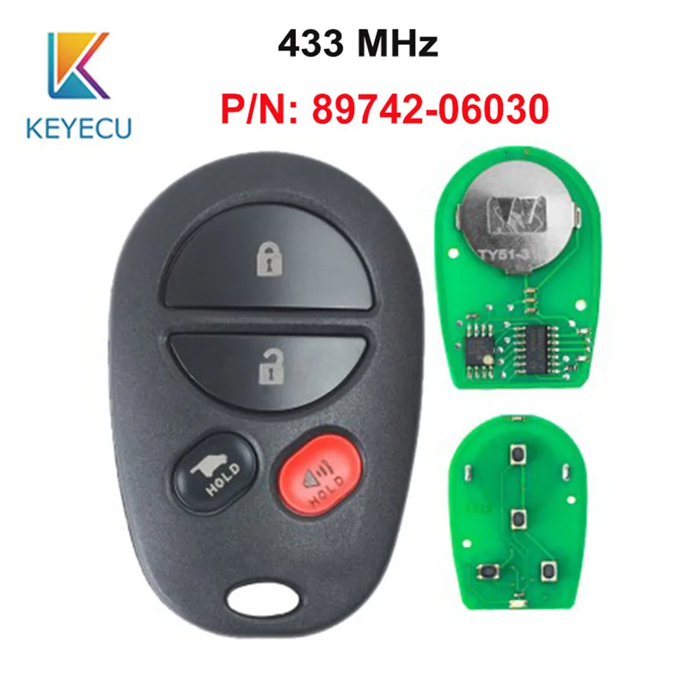 KEYECU 433 МГц P/N: 89742-06030 Замена 4 кнопки дистанционный ключ-брелок от машины для Toyota Camry ACV40& GSV40 2006 2007 2008 2009-2011