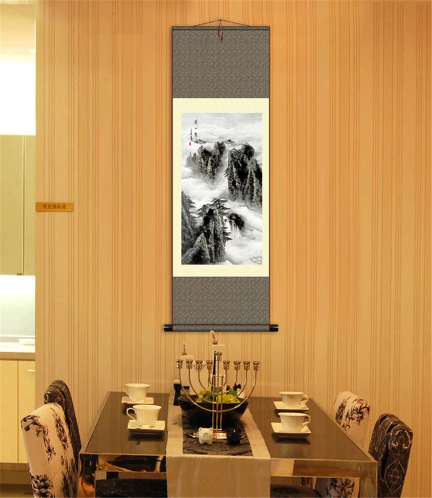 lanermoon Chinese Tradditional Silk Scroll Painting,The Great Wall Modern Landscape Hanging Paintings for Office Living Room Decoration