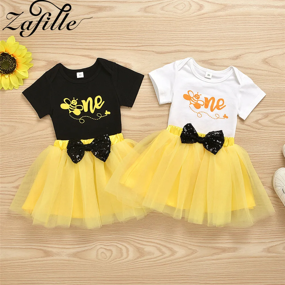 

ZAFILLE Summer Baby Girl Clothes 2Pcs Infant Outfits Set Letter Printed Romper+Mesh Tutu Dress Girls Suit Cotton Kids Clothes