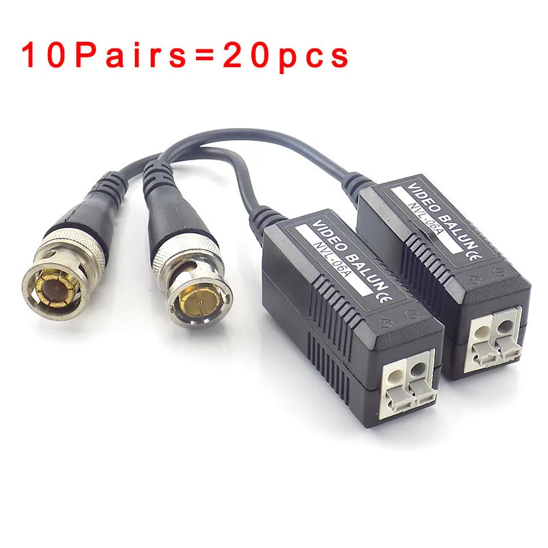 

10pair Passive Dvr Cctv Video Balun Twisted Video Transceiver connector Utp Bnc Balun 2000Ft Distance With Bnc Cable Tail K09