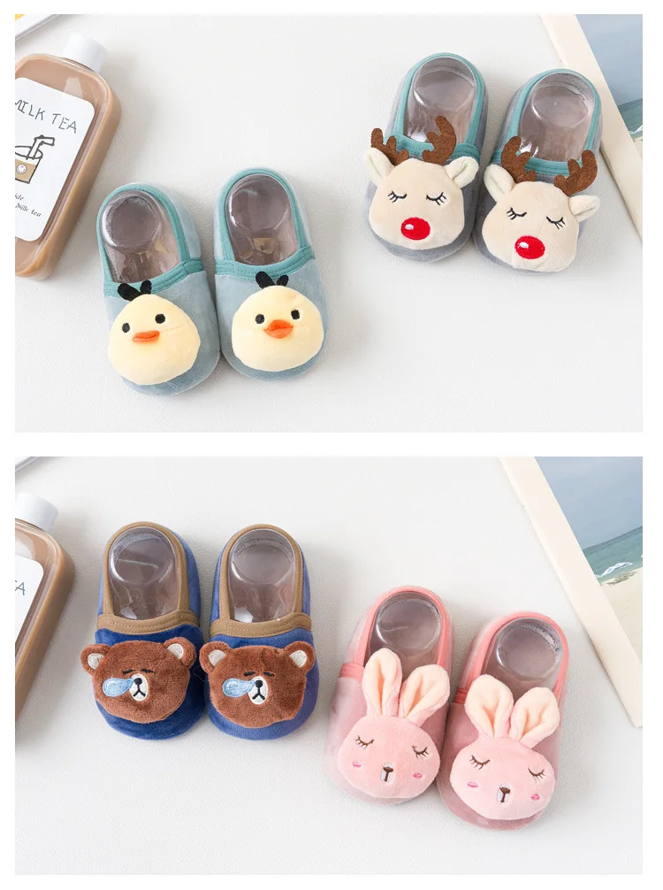 Носки-тапочки; детские носки; сезон осень-зима; бархатные детские носки для малышей; нескользящие носки с героями мультфильмов; домашняя обувь