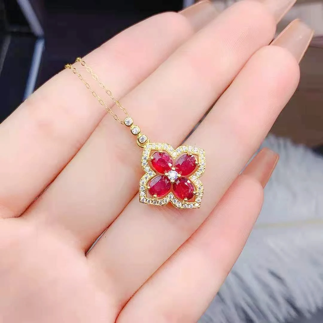 

Natural Ruby Pendants Necklace S925 Sterling Silver Fine Fashion Weddings Jewelry For Women MeibaPJFS