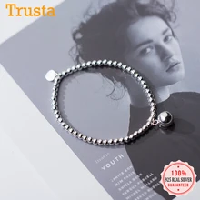 Trusta, настоящее Серебро S925, модное женское ювелирное изделие, браслет с бусинами, 15,6 см, эластичный, для подарка, для девушек, девушек, DA462