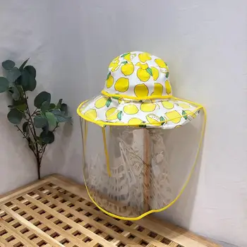 

Children Kids Removable Anti-Droplet Face Shield Protective Bucket Hat Cap Lemon Print Full Face Protective Cover Mask