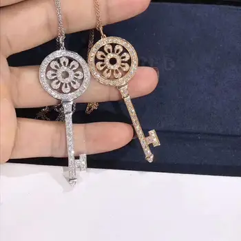 

Trendy Key Studded with Zircon Key Pendant Necklaces for Women Valentine Gift S925 Sterling silver 1:1 LOGO Brand GIFT Jewelry