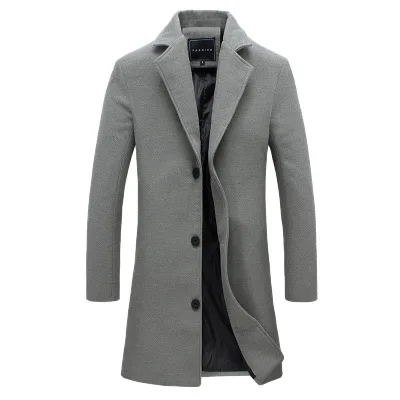 Классическое длинное пальто для мужчин Осень Зима Новое мужское шерстяное пальто 5XL Плюс Размер узкий длинный плащ пальто Мужская куртка abrigo hombre - Цвет: Gray