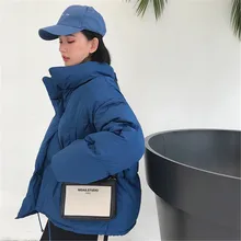 Однотонная куртка с карманами, новинка, хлопковая свободная теплая длинная куртка, зимняя стеганая куртка, Женское пальто, корейское женское мягкое Женское пальто