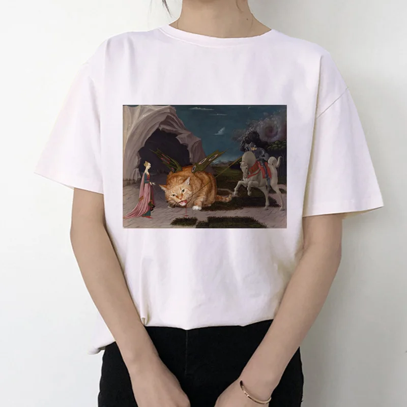 Забавная женская футболка с котом,, микеланжело, Корейская, Kawaii, Ulzzang, футболка, женская, графическая, короткий рукав, принт, футболка с круглым вырезом, модная