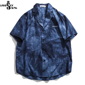 

Mens Shirts Men Tie-Dye Male Shirts Thin Cotton Short Sleeve Women Shirt Fashion Hip Hop College Style Summer Streetwear Shirts