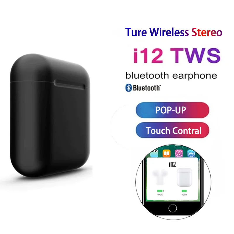 Всплывающие bluetooth-наушники Mini i12 Tws PK i30 tws i20 i10 i12tws для iPhone Blutooth 5,0, беспроводные наушники с сенсорным управлением, гарнитура