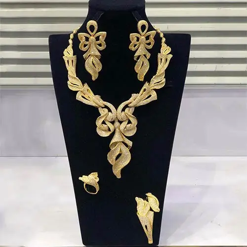 Gold GODKI 4 шт. модные банты кубический циркон комплекты украшений для женщин Африканский индийский Дубайский Свадебный Роскошный эффектный комплект ювелирных изделий - Окраска металла: Gold
