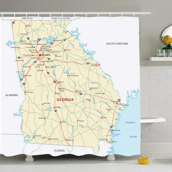 

Shower Curtain Set with Hooks 60x72 Augusta Georgia Detail Plan USA Road Map Town States Savannah Design State Columbus
