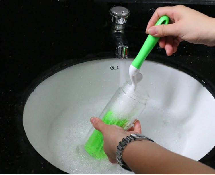 Kitchen Silicone Non-Slip Dish Long Handle Rotate Bottle brush cleaning brush Eco-friendly Cup Brush tools