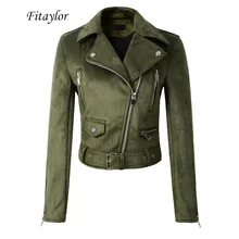 Fitaylor, Женская куртка из искусственной мягкой кожи, замшевое пальто, женская мотоциклетная Панк Черная куртка, короткая дизайнерская замшевая куртка на молнии, розовые, зеленые пальто