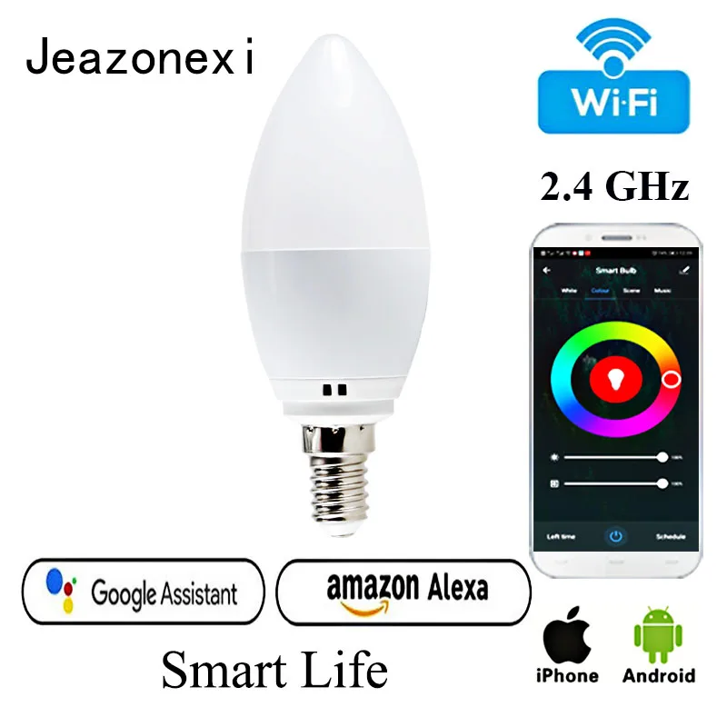 

wifi led candle light alexa google home connect 5W e14 smart life ampoule ampolleta cool warm white dropshipping jeazonexi