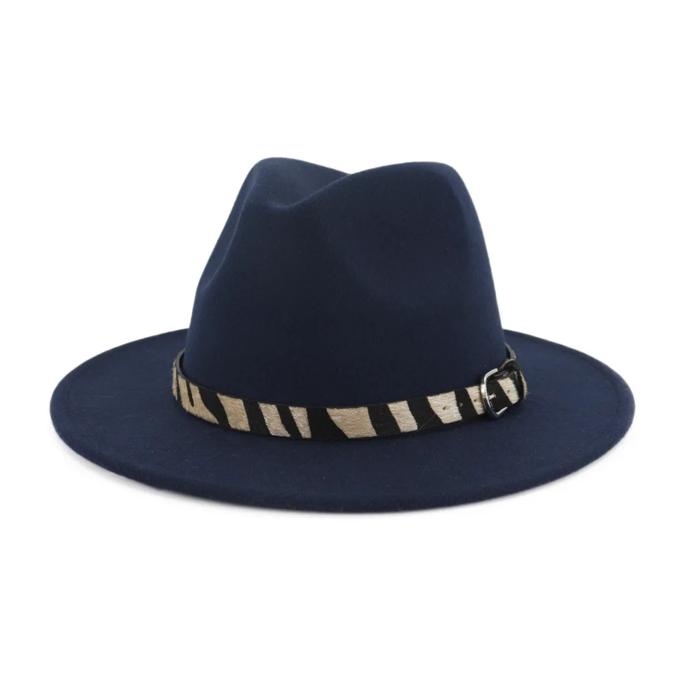 Осенняя и зимняя одноцветная шляпа с полями, шляпа для путешествий, шляпа-федора, джаз, Панама, шляпы для женщин и девушек 65 - Цвет: navy blue