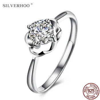 

SILVERHOO 925 Sterling Silver Ring For Women 5A Cubic Zirconia Adjustable Geometric Rings Wedding Simple Fine Jewelry Hot Sale