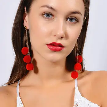 

Simple Fashion 1Pair 3 Pompoms Plush Ball Multilayer Long Dangle Ear Drop Fashion Women Sweet Wild Personality Jewelry Earrings