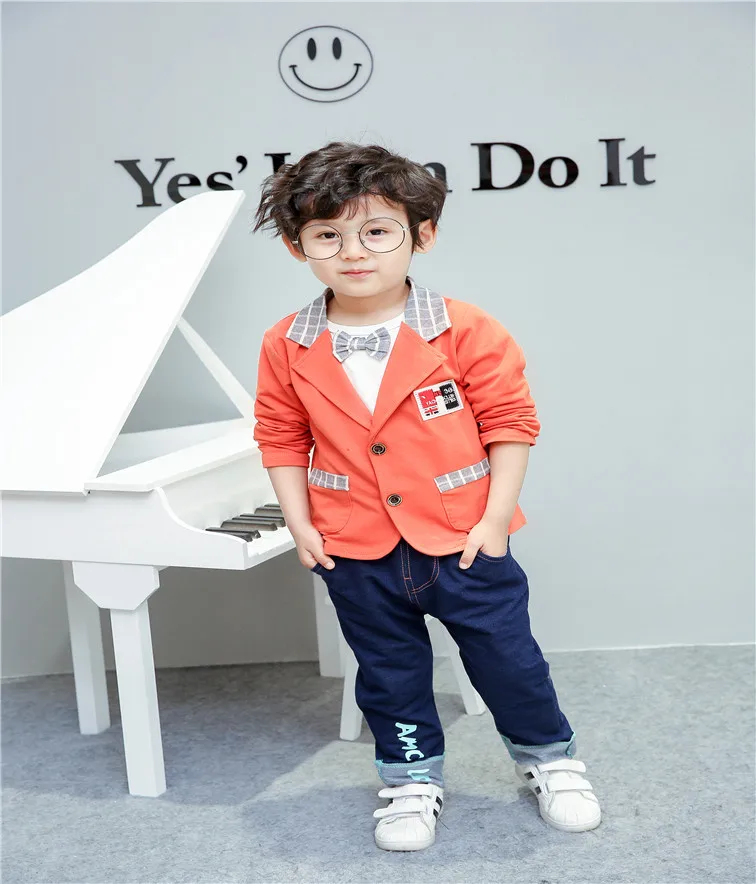 

BOY'S Denim Trousers Set Spring And Autumn New Style Casual Fashion Infants Plaid Collar Suit Three-piece Set