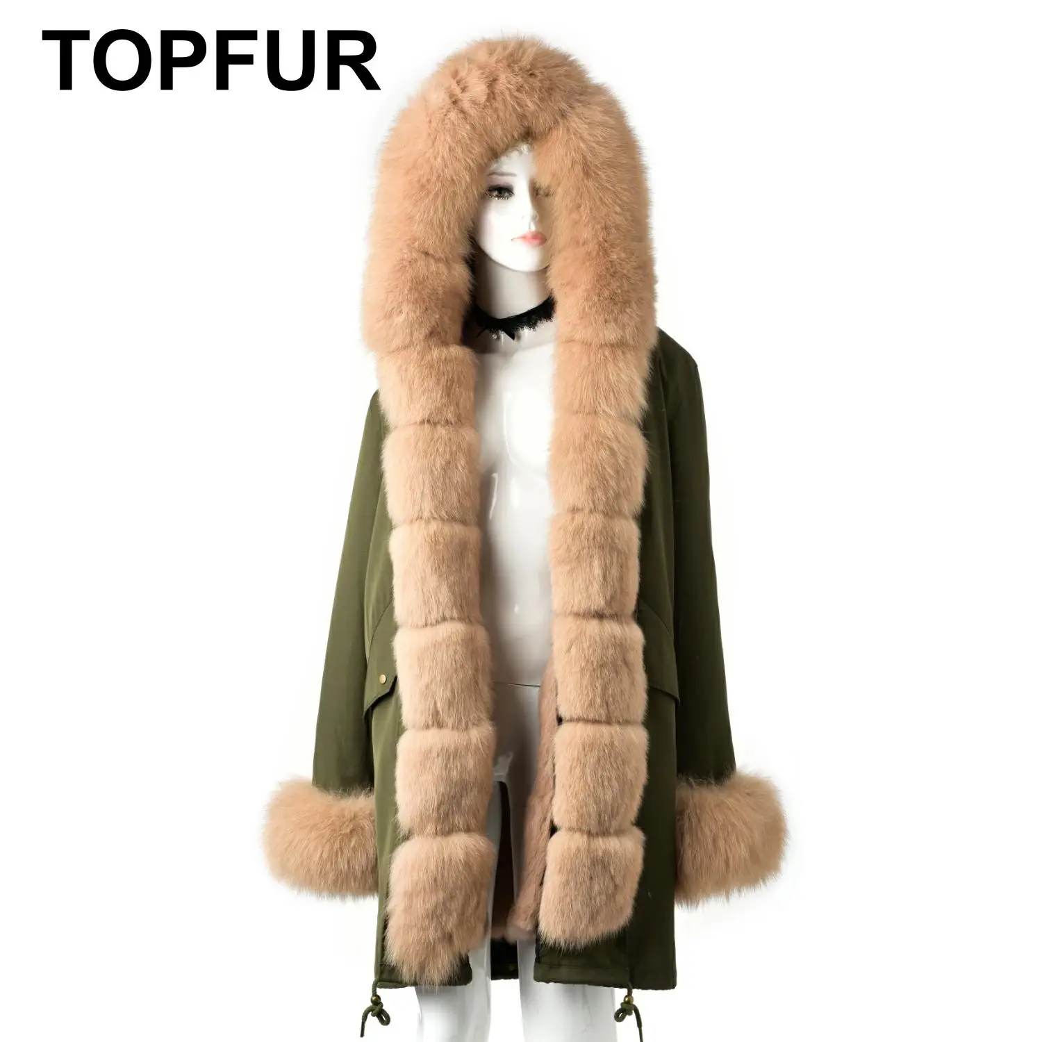 Женская парка на натуральном лисьем меху с капюшоном|Шубы и дубленки| |