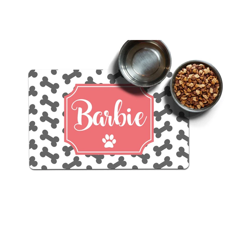 PU Leather Waterproof Pet Placemat Dog Mat Cat Mat Bowl Plate Pet Drinking Feeding Placemat Customize Name For Puppy And Kitten