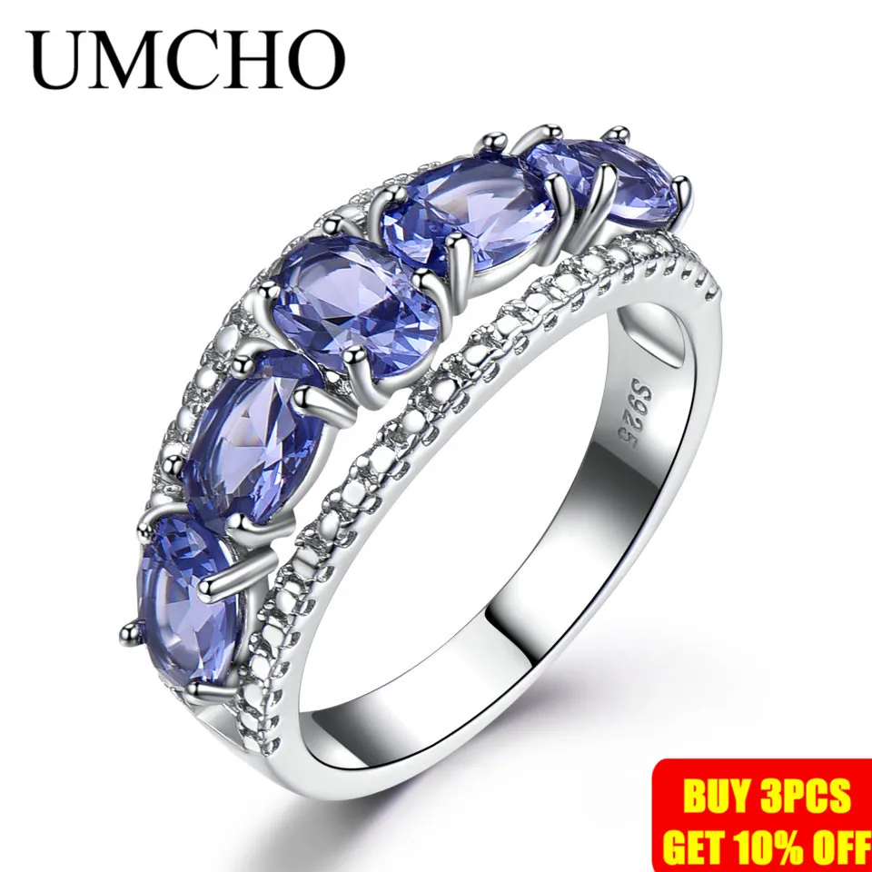UMCHO 3.0ct синий сапфир Танзанит кольца для женщин обручальные ювелирные изделия настоящее твердое 925 пробы Серебряное кольцо ювелирные украшения