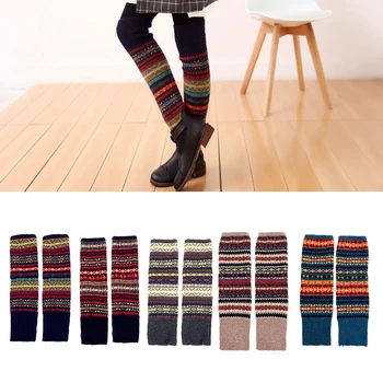 

Fashion Knee Long Knit Cover Crochet Leg Warmers Legging Chic Warm Striped Calentadores Pierna Mujer Thigh Stulpe Comfortable