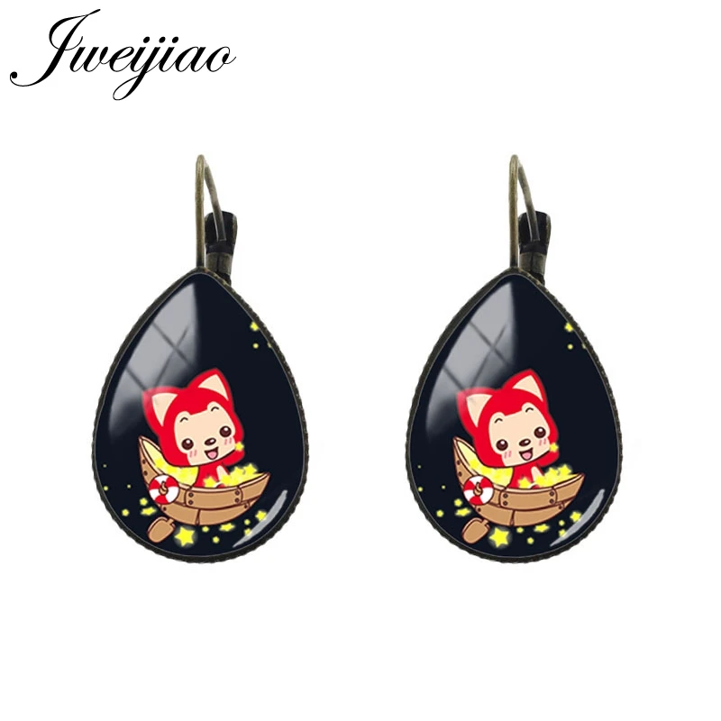 JWEIJIAO милые девушки серьги слеза капли воды, клипсы для ушей в форме античный бронзовый очаровательный Стекло мультфильм ювелирные изделия для вечерние подарок AL50