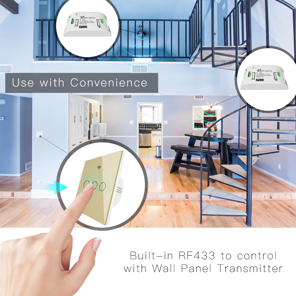 WiFi Smart Wall Switch No Neutral Wire Needed Wireless Smart Life Tuya Remote Control Single Fire Work With Alexa RF433 Gold