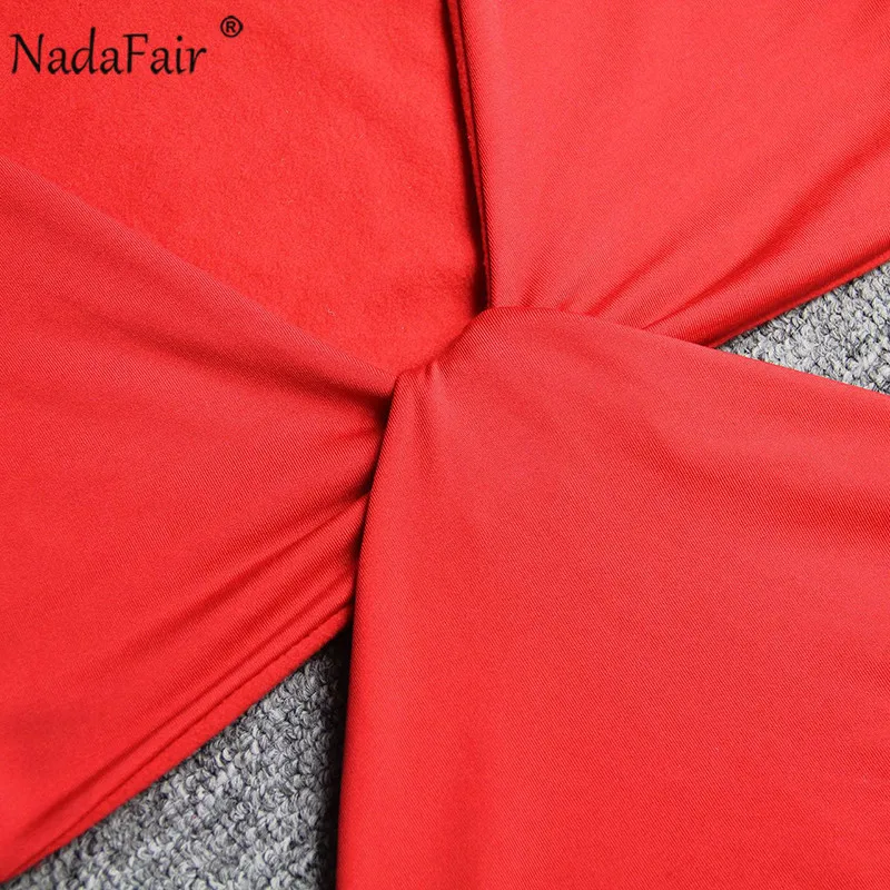 Женское сексуальное Клубное платье Nadafair с v-образным вырезом, с рюшами, с длинным рукавом, Осень-зима, вечерние, красные, черные, белые, мини, облегающее платье