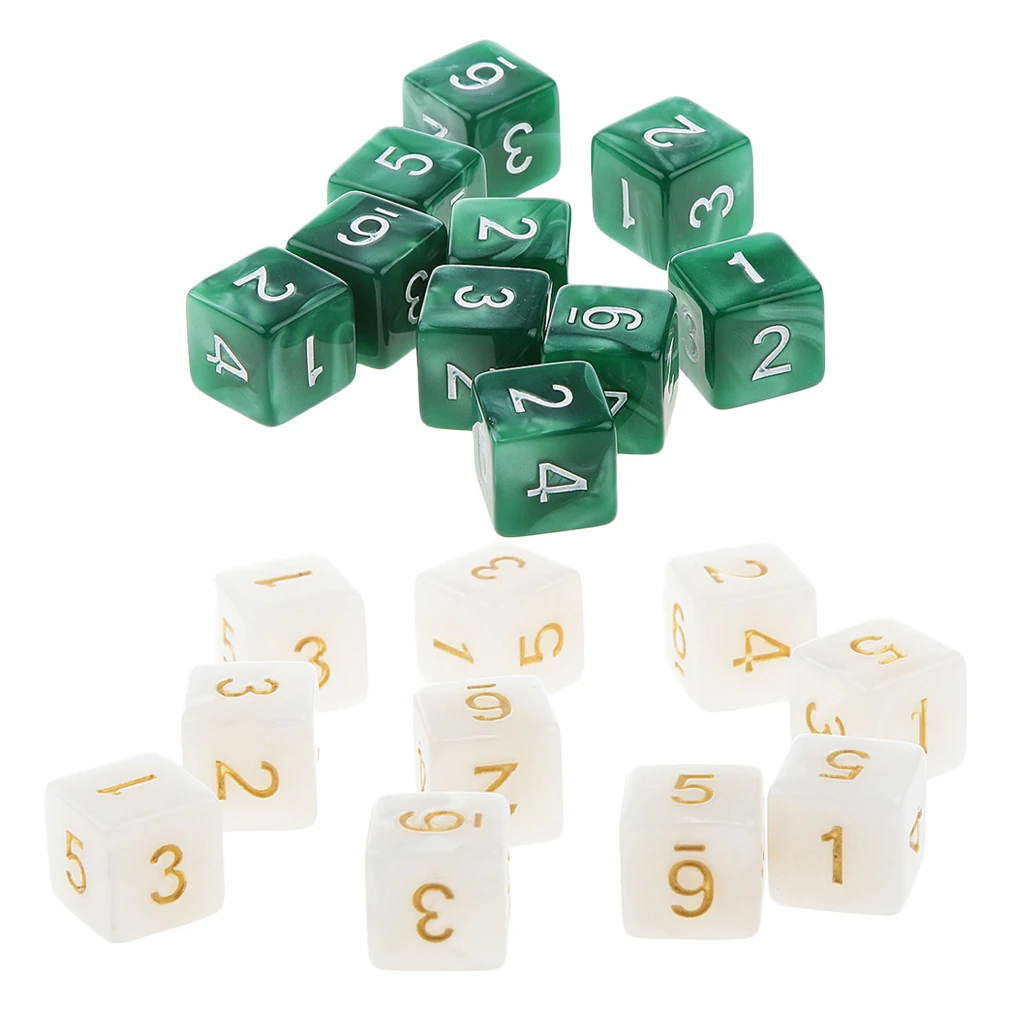 White and Green 16m 20 шт 16 мм шестисторонние кости D6 квадрат для игры в подземелья D&D TRPG игры игрушки - Цвет: White and Green 16m