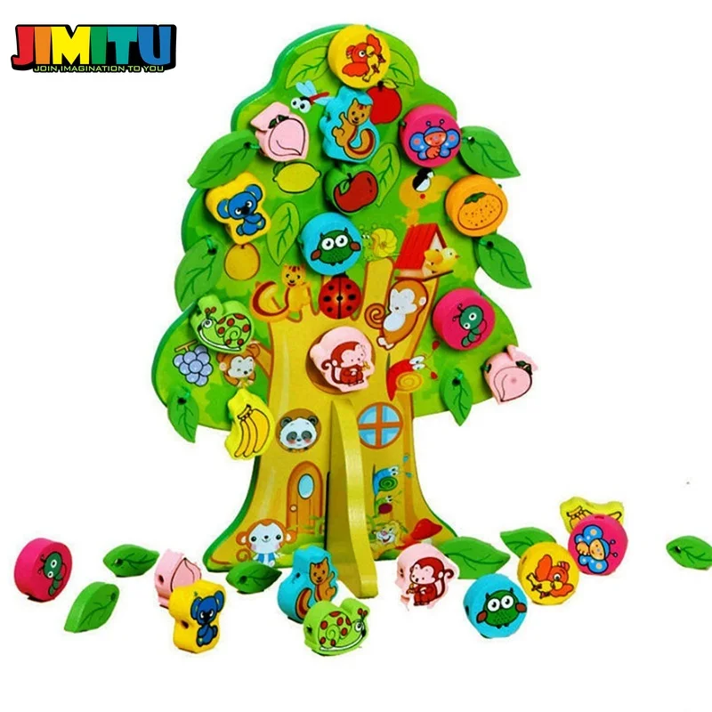 JIMITU 3D деревянная игрушка DIY животные фрукты дерево дом нанизывающие бусины детский подарок на день рождения для детей Развивающие и обучающие игрушки