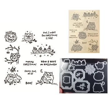 

New 3D 2020 Metal Cutting Dies and Scrapbooking For Paper Making Halloween Owl Embossing Frame Card Clear Stamps Set