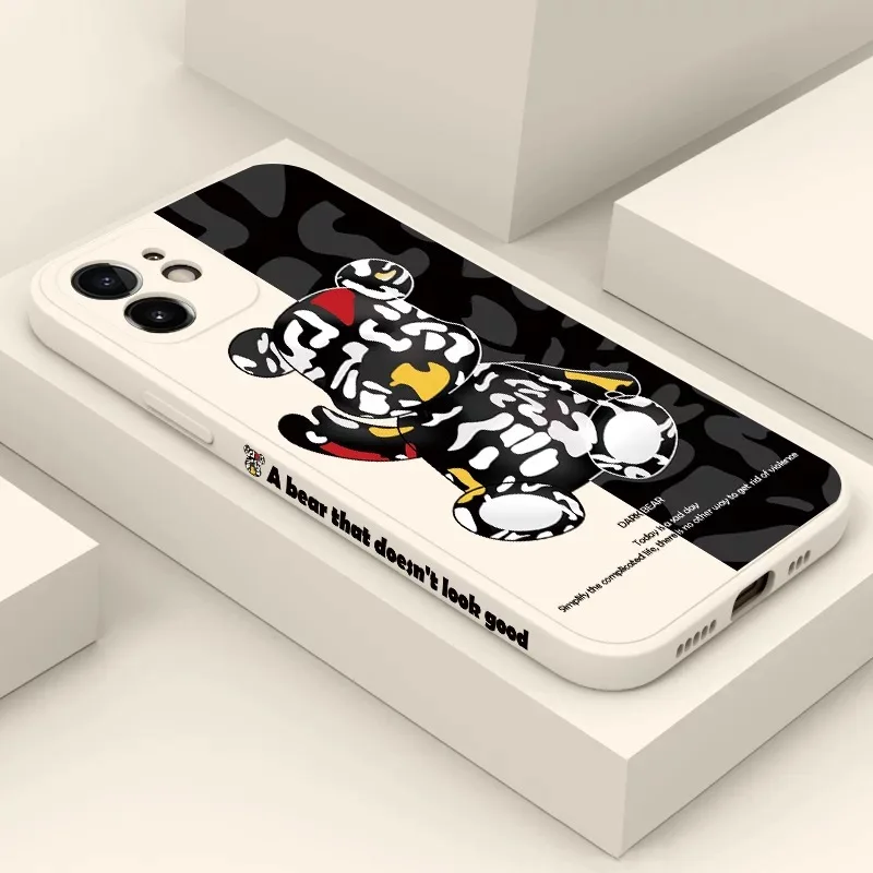 Fashion Side Liquid Gloomy Bear Case For iPhone 11 12 13 Pro Max Mini 7 8 Plus XR X XS MAX Trend Original INS Luxury Cover