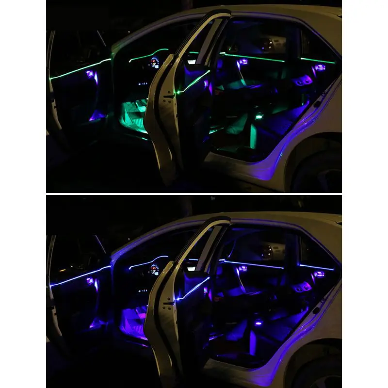 RGB волоконно-оптические атмосферные лампы, автомобильный интерьерный светильник, декоративная приборная панель, пульт дистанционного управления или управление через приложение